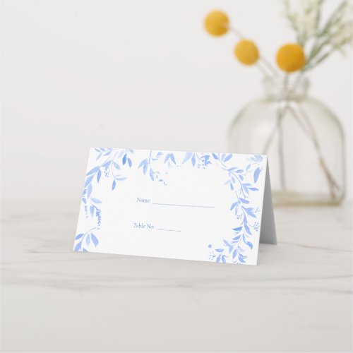 Elegant French Blue Floral Botanical Wedding Place Card