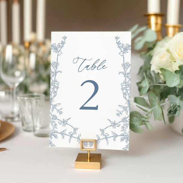 Elegant French Blue Floral Bridal Shower Flat Table Number (Creator Uploaded)