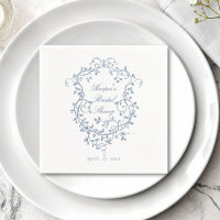 Elegant French Blue Floral Crest Bridal Shower