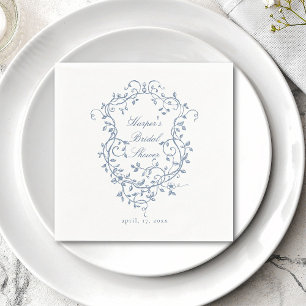 Elegant French Blue Floral Crest Bridal Shower Napkins
