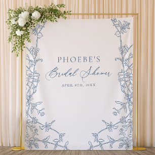Elegant French Blue Floral Frame Bridal Backdrop