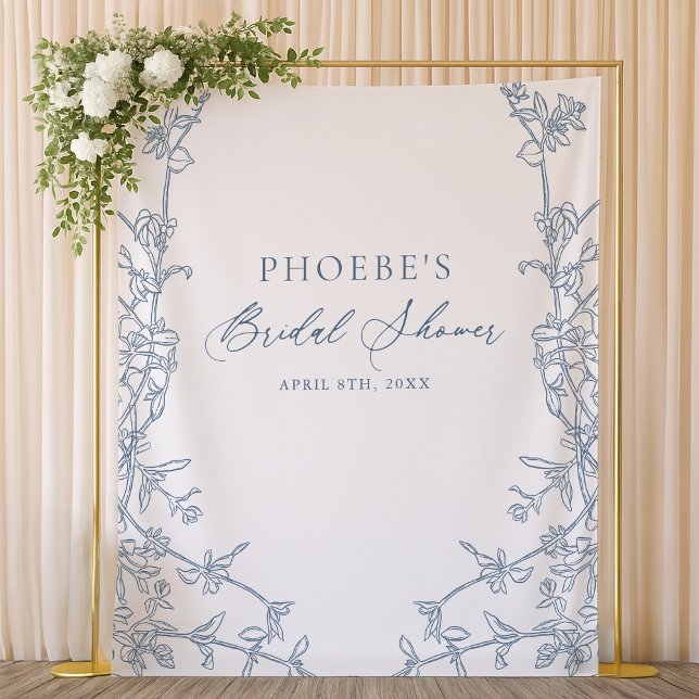 Elegant French Blue Floral Frame Bridal Backdrop (Creator Uploaded)