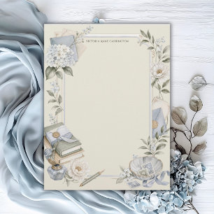 Elegant French Blue Floral Personalized  Letterhead