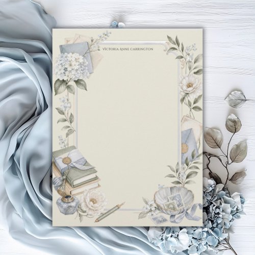 Elegant French Blue Floral Personalized Letterhead