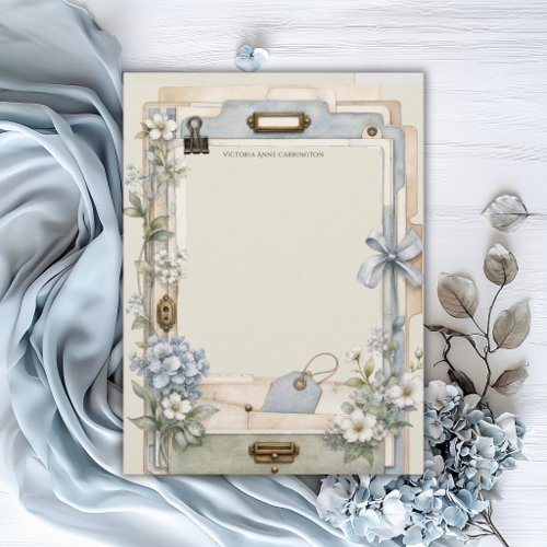 Elegant French Blue Floral Personalized Letterhead