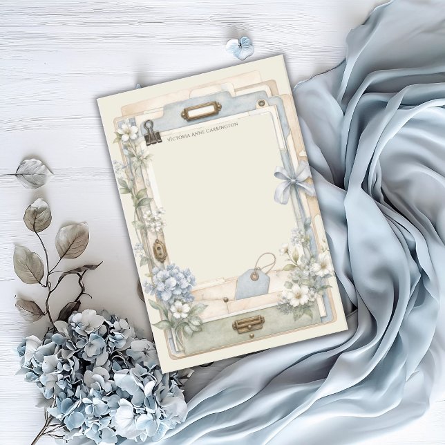 Elegant French Blue Floral Personalized  Post-it Notes (Creator Uploaded)