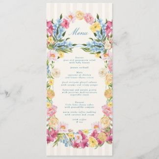 Elegant French Blue Floral Spring Wedding Menu
