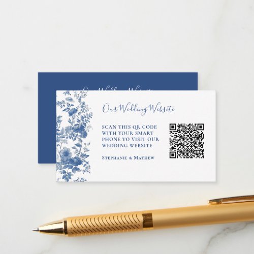 Elegant  French Blue Floral Toile Wedding Website  Enclosure Card