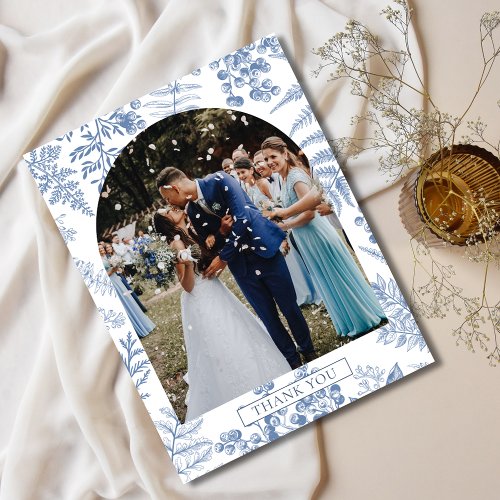 Elegant French Blue Floral Wedding Thank You Postcard