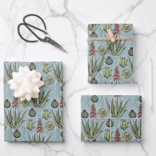 Elegant French Blue & Green Flower Pattern Floral Wrapping Paper Sheets