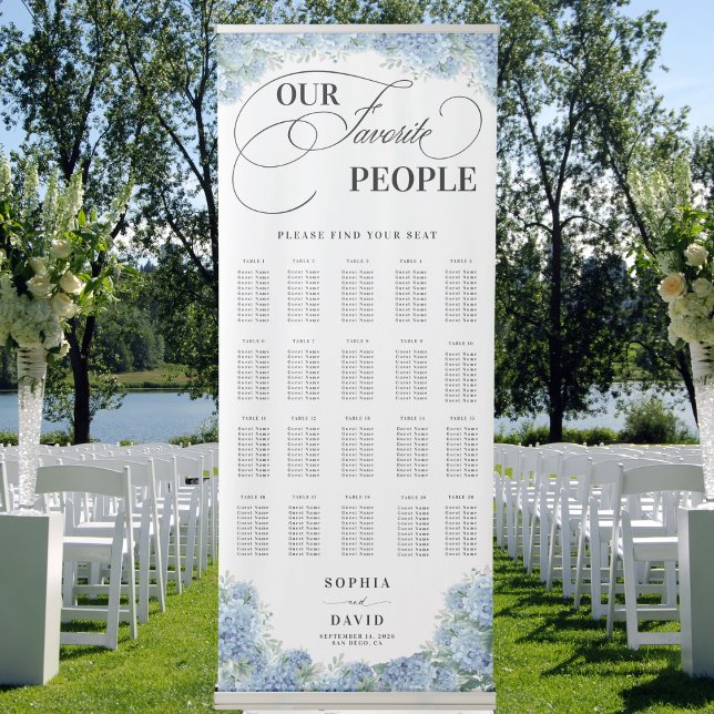 Elegant French Blue Hydrangea Wedding Seating  Retractable Banner (Creator Uploaded)