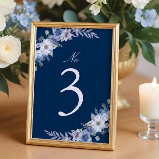 Elegant French Blue Lavender Floral Navy Wedding Table Number