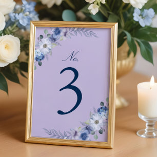 Elegant French Blue Lavender Floral Navy Wedding Table Number
