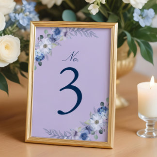 Elegant French Blue Lavender Floral Navy Wedding Table Number