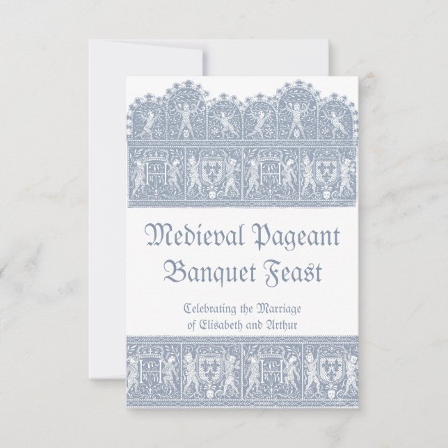 Elegant French Blue Medieval Banquet Feast RSVP Card (Front)