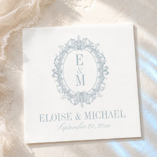 Elegant French Blue Monogram Crest Napkins