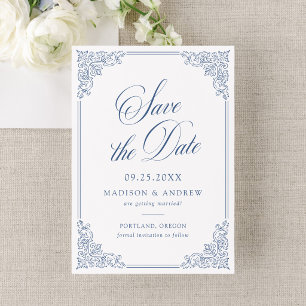 Elegant French Blue Ornate Frame Vintage Wedding Save The Date