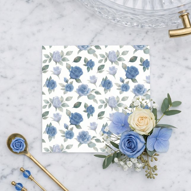 Elegant French Blue Rose Watercolor Pattern Napkins (It’s all in the details! Elegant blue watercolor rose napkins. 💙✨)