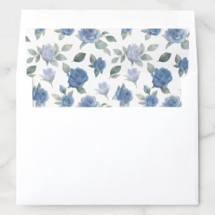 Elegant French Blue Rose Watercolor Wedding Envelope Liner