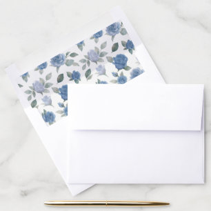 Elegant French Blue Rose Watercolor Wedding Envelope Liner