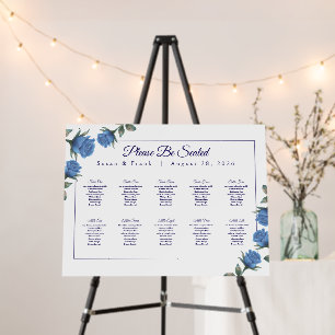 Elegant French Blue Rose Wedding Seating Chart Foam Board