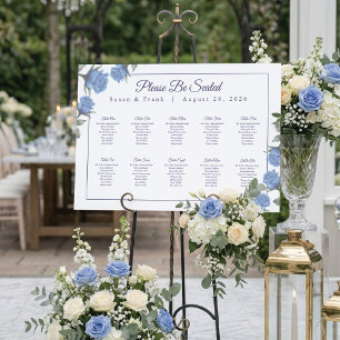 Elegant French Blue Rose Wedding Seating Chart Foam Board