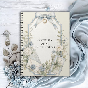 Elegant French Blue Sage Floral Personalized Notebook