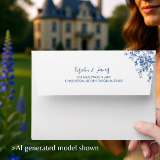 Elegant French Blue Toile Floral Wedding Envelope