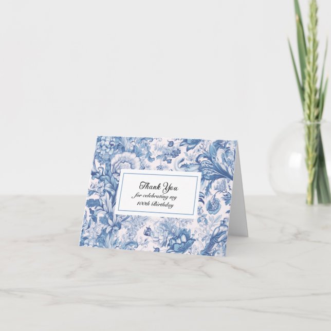Elegant French Blue Toile Pattern Thank You Card (Front)