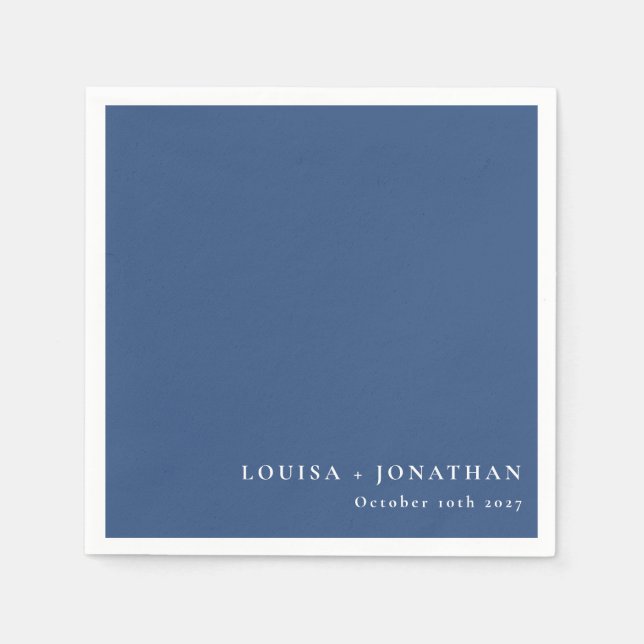 Elegant French Blue Trendy Minimal Custom Names Napkins (Front)