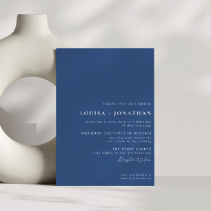 Elegant French Blue Trendy Script Minimal Wedding Invitation