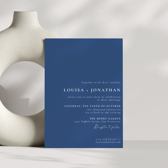 Elegant French Blue Trendy Script Minimal Wedding Invitation (Creator Uploaded)