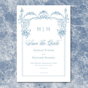 Elegant French Blue Victorian Chinoiserie Wedding Save The Date
