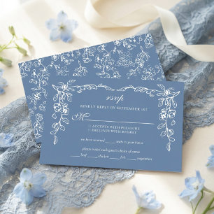 Elegant French Blue Vintage Floral Wedding RSVP Card