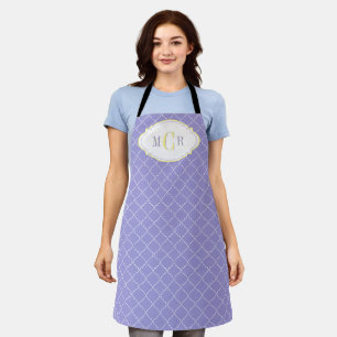 Elegant French Blue White Yellow Trellis Monogram  Apron