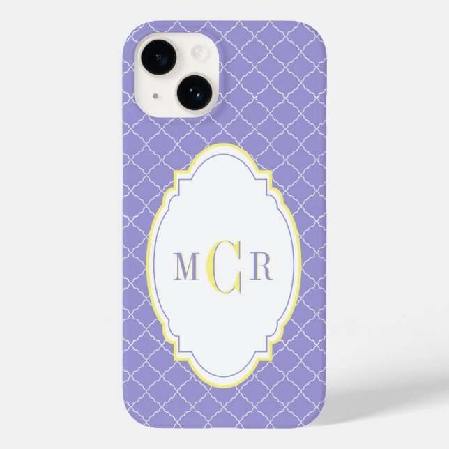 Elegant French Blue Yellow Damask Pattern Monogram Case-Mate iPhone Case (Back)