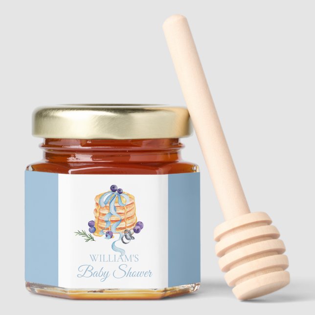 Elegant French Blueberry Pancake Baby Shower  Honey Jar Favors (Front)