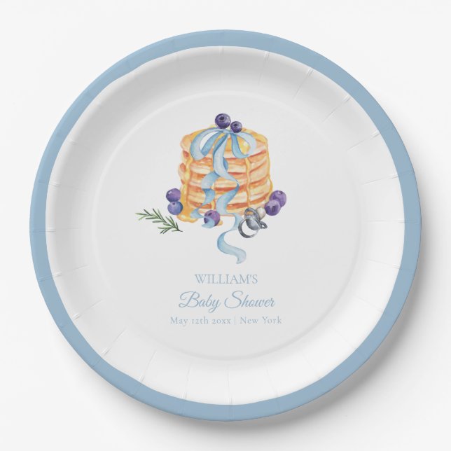 Elegant French Blueberry Pancake Baby Shower  Paper Plates (Front)