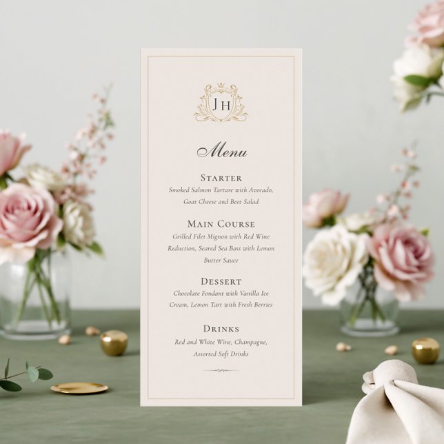 Elegant French Château Monogram Wedding Menu Card (Creator Uploaded)