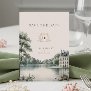 Elegant French Château Monogram Wedding Save The Date
