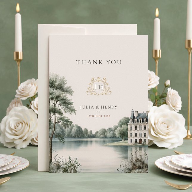 Elegant French Château Monogram Wedding Thank You Card (Creator Uploaded)