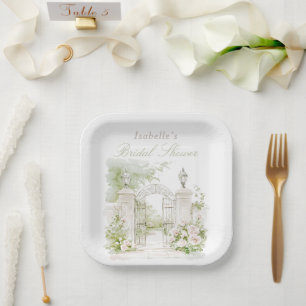 Elegant French Chateau Pastel Bridal Garden Paper Plates