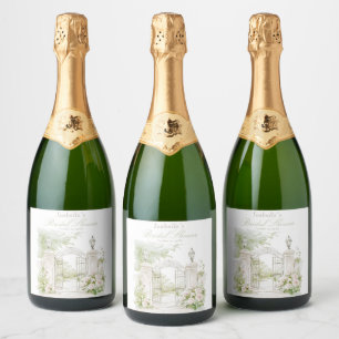 Elegant French Chateau Pastel Bridal Garden Sparkling Wine Label