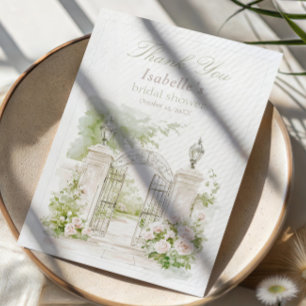 Elegant French Chateau Pastel Bridal Garden Thank You Card