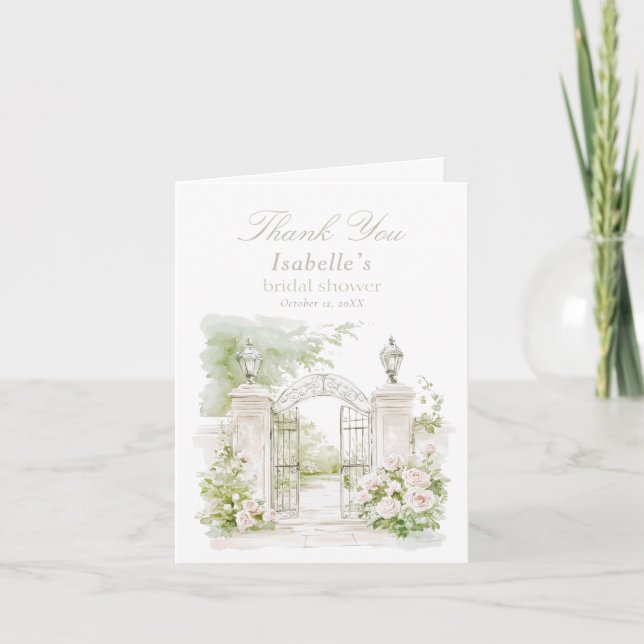 Elegant French Chateau Pastel Bridal Garden  Thank You Card (Front)