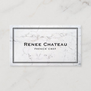 Elegant French Chef Catering Subtle White Marble Business Card