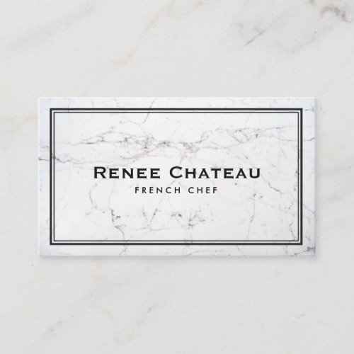 Elegant French Chef Catering Subtle White Marble Business Card