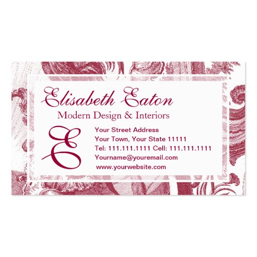 Elegant French Country Antique Red Toile de Jouy Business Card | Zazzle