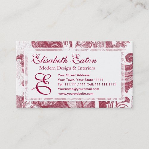 Elegant French Country Antique Red Toile de Jouy Business Card