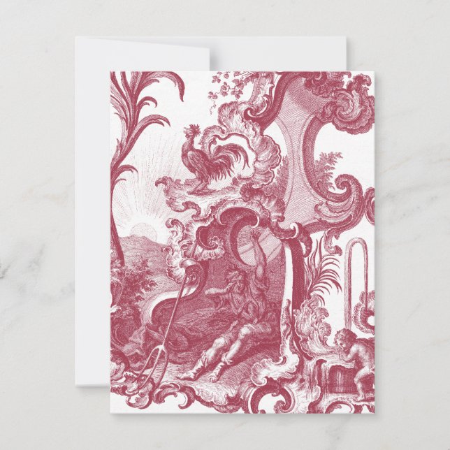 Elegant French Country Antique Red Toile de Jouy Invitation (Front)
